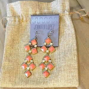 Jennifer Lopez Orange and Gold Geometric Hanging Earrings